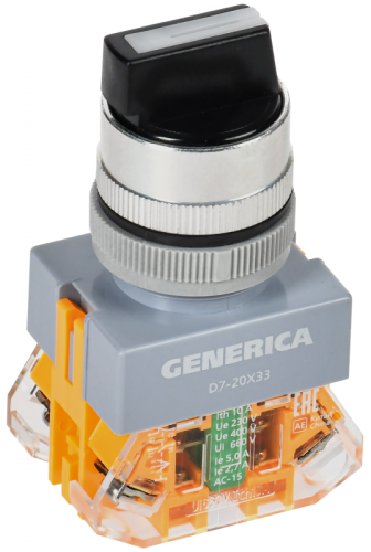 Переключатель D7-20X33 3 полож. 1з+1р возв. черный GENERICA | код BSW50-20X33-3-22-3-K02-G | GENERICA by IEK Переключатель D7-20X33 3 полож. 1з+1р возв. черный GENERICA | код BSW50-20X33-3-22-3-K02-G | GENERICA by IEK