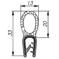 Профиль MCC уплотнительный самофиксирующийся 1,0-2,5mm, 33(20)x13mm, бухта 50m, RAL9005 | код MCC008AB12 | MOREK