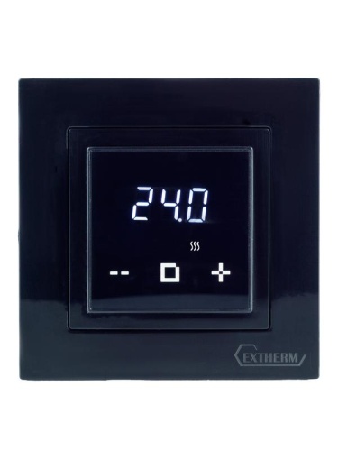 Термостат програмируемый с сенсорными кнопками и датчиком темпер. пола без расписания совместим с рамками с внутрен. размером 56х56мм Schneider Unica Exxact и Legrand Valena черн. Extherm ET-43(b) фото 2