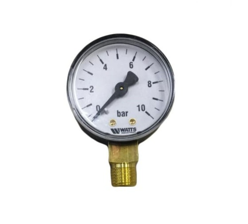 Манометр радиальный 1/4' х 50 мм / 0-10 бар (10007380) | код RAN30H24O7S3TE | WATTS Industries