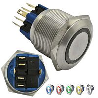 Кнопка антивандальная с подсветкой RUICHI GQ25-11ZE/B on-off+off-on, М25, IP65, никелированная латунь | код 77942 | Ruichi