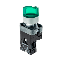 Переключатель с LED подсветкой, 220V AC/DC, зеленый, 3 полож. 1NO, фикс., мет. MTB2-BK3363 | код 58224 | MEYERTEC