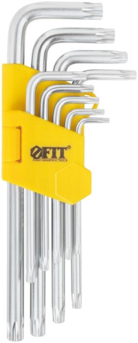 Ключ "звездочки" Т10-Т50 длинный с отверст. в пластик. держателе CrV сталь (уп.9шт) FIT 64026 фото 2