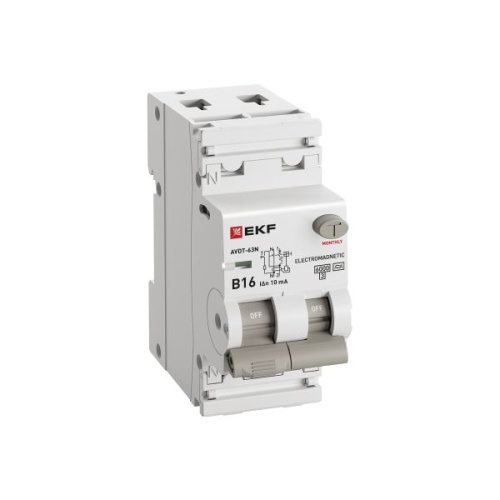 Автоматический выключатель дифференциального тока АВДТ-63N 1P+N 16А 10мА характеристика B тип A электромеханический 6кА PROXIMA EKF | код D63N26MA16B10 | EKF фото 3