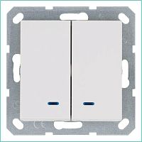 Выключатель двухклавишный со светодиодами 10A 250V~ с накладкой, цвет белый глянцевый | код G3023NW | Jasmart