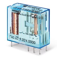 Миниатюрное универсальное электромеханическое реле, монтаж на печатную плату или в розетку, выводы с шагом 5мм, 2CO 10A, контакты AgSnO2, катушка 12В DC (чувствит.), степень защиты RTII | код 406270124000 | FINDER