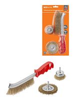 Набор щеток латунир., 3 предмета: ручная 250 мм, плоская 75 мм, чашка 50 мм, Рубин, TDM | код SQ1096-0213 | TDM