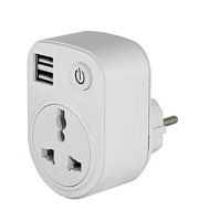 Адаптер универсальный поворотный с/з 250В 16А + 2USB 2.1A белый TDM | код SQ1806-0183 | TDM