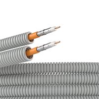 Электротруба ПВХ гибкая гофрированная д. 20 мм, цвет серый, с коаксиальным кабелем SAT нг(А)-HF, 100 м | код 9VE920100 | DKC