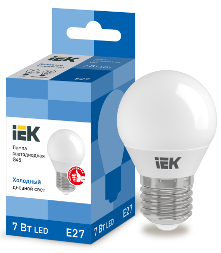 Лампа светодиодная LED 7вт Е27 дневной шар ECO | код. LLE-G45-7-230-65-E27 | IEK