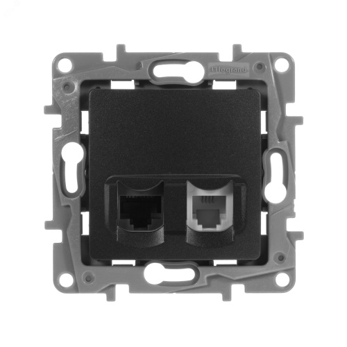 ETIKA Розетка телефонная+компьютерная RJ11+RJ45 категория 5 UTP антрацит | код 672652 | Legrand
