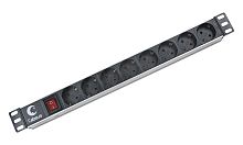 Cabeus PDU-8P Блок евророзеток для 19 шкафов, горизонтальный, 8 розеток, 10 A, выключатель, гнездо под шнур, алюминиевый корпус | код 2402c | Cabeus