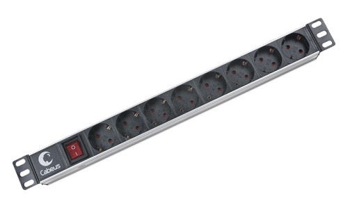 Cabeus PDU-8P Блок евророзеток для 19 шкафов, горизонтальный, 8 розеток, 10 A, выключатель, гнездо под шнур, алюминиевый корпус | код 2402c | Cabeus