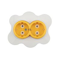 Розетка двойная KRANZ HAPPY Яичница скрытой установки, с заземлением и защитными шторками, желтая/белая | код KR-78-0632 | KRANZ