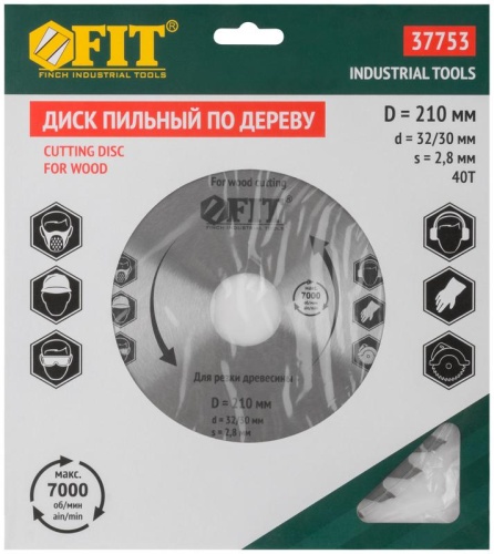Диск пильный для циркулярных пил по дереву 210x32/30x40T | код 37753 | FIT фото 3