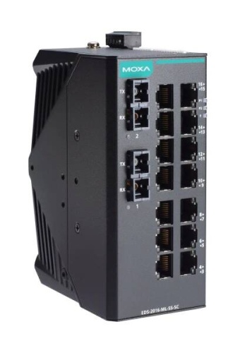 Коммутатор EDS-2016-ML-SS-SC-T Unmanaged Ethernet switch with 14 10/100BaseT(X) ports, 2 100BaseFX single-mode ports with SC connectors, t: -40/75 C | код 00-06131699 | MOXA