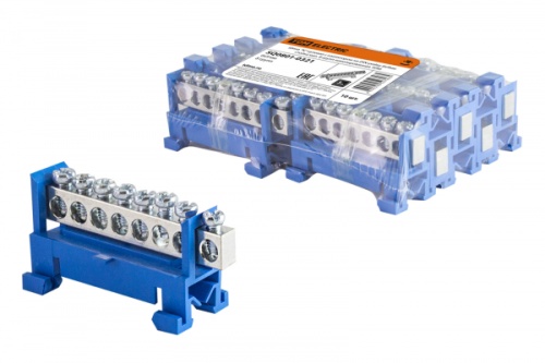 Шина N нулевая с изолятором на DIN-рейку 6x9мм стойка мал. 8 групп никелированная TDM | код SQ0801-0321 | TDM