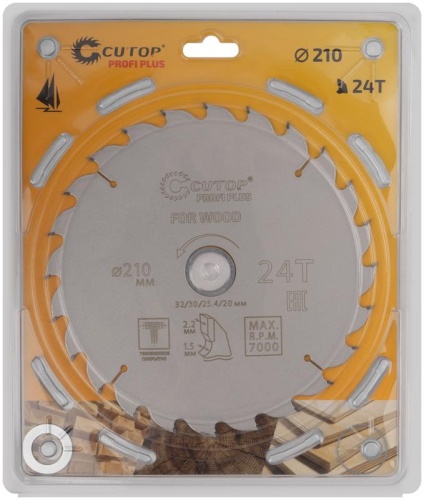 Диск пильный по дереву с тефлоновым покрытием 24Т, Profi plus, 210x1,5/2,2x32/30/25,4/20 мм | код 75-21024Т | FIT фото 2