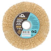 Кордщетка, тип ''колесо'', посадочный диаметр 22.2 мм, стальная латунированная волнистая проволока 150 мм | код 38923М | FIT