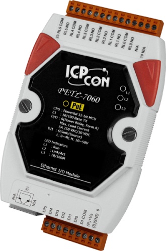 PETL-7060 CR Ethernet module with PoE, 6-ch isolated DI and 6-ch form-A power relay (RoHS) | код 00-06070088 | ICP DAS