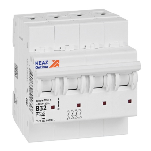 Выключатель автоматический модульный OptiDin BM63-4B32-4,5-УХЛ3 | код 329531 | КЭАЗ