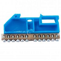 Шина “N” нулевая с изолятором на DIN-рейку 6*9 мм стойка бол 12групп синий (ANDELI) | код ADL16-278 | ANDELI