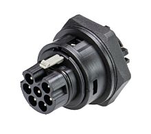 Вилочный разъем в панель, М32, IP68(69k), 7 полюсов, винтовая фиксация провода, продольное уплотнение контактов, номинальные характеристики: 250/400V, 20A, цвет: черный, серия RST Classic | код 9L.072.6353.1 | Wieland