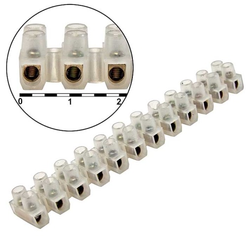 Клеммная колодка винтовая типа U RUICHI PA12, 12 контактов, 5 A, 380 В, 6 мм2, корпус нейлоновый белый | код 60981 | Ruichi