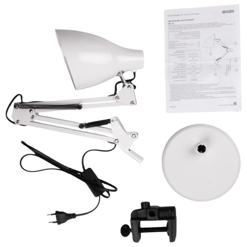 Светильник настольный TBL-02 Е27 на струбцине утяжеленная подставка белый ФАZА | код 5046252 | JazzWay фото 5