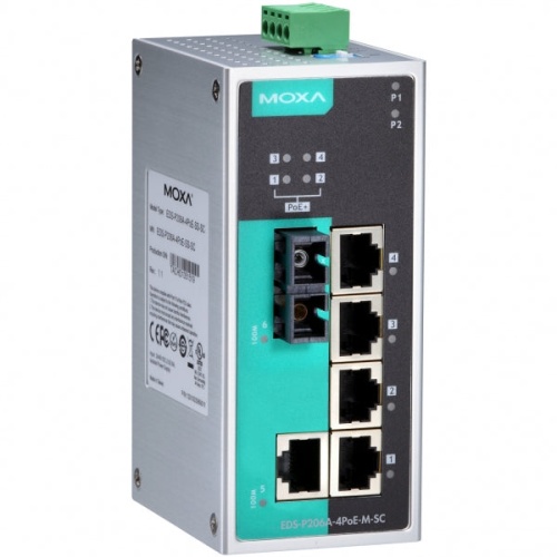 Коммутатор EDS-P206A-4PoE-S-SC-T Ethernet Switch 1 x 10/100BaseTX, 1 x 100BaseFx SM port, 4 x PoE, SC, t:-40/+75 | код 00-06049524 | MOXA