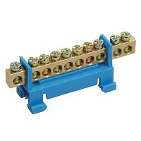 Шина N нулевая с синим изолятором тип Стойка на DIN-рейку 6x9 мм 10 групп REXANT | код 11-2354 | REXANT