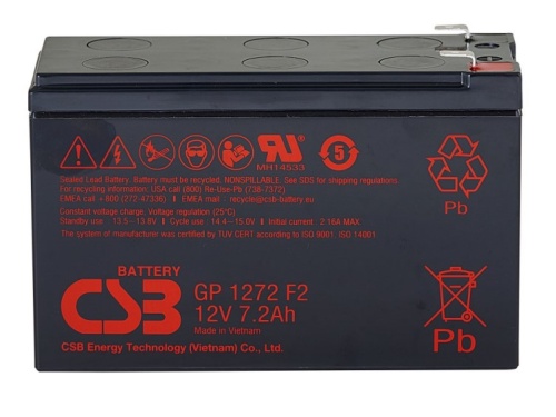 CSB GP1272 Аккумуляторная батарея для ИБП, напряжение: 12В, ёмкость: 7,2Ач, клеммы типа: F2, Размеры ДШВ: 150,9х64,8х98,6мм, вес: 2,4кг. Срок службы: 5 лет. | код CSB GP1272 | CSB