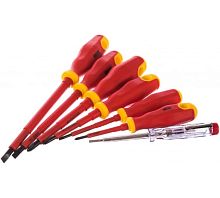 Отвертки изолированные 1000 В, CrV сталь, прорезин. ручки, в нейлоновом конверте, 6 шт+ 1 индикаторная | код 56130 | FIT