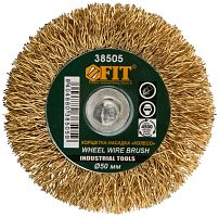 Кордщетка-колесо, со штифтом, стальная латунированная волнистая проволока 50 мм | код 38505 | FIT