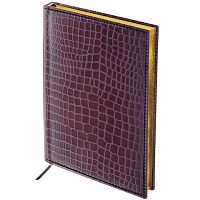 Ежедневник полудатированный А5 (138х213 мм) BRAUBERG Alligator, под крокодиловую кожу, 192 л., крем. блок, золотой срез, т-корич, 124986 | код 124986 | BRAUBERG