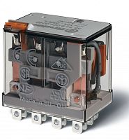 Миниатюрное силовое электромеханическое реле, монтаж в розетку или наконечники Faston (4.8х0.5мм), 4CO 12A, контакты AgNi, катушка 230В АC, степень защиты RTI, опции: кнопка тест + мех.индикатор, упаковка 1шт. | код 563482300040PAS | FINDER