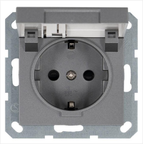 Розетка Schuko с крышкой и защитными шторками 16A 250V~ 2P+T, цвет Алюминий | код G5505S | Jasmart