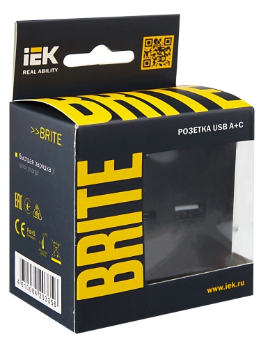 Розетка BRITE USB A+C 18Вт РЮ11-1-БрЧ черн. | код. BR-U22-018-K02 | IEK фото 8