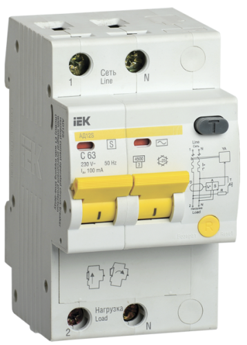 Выключатель автоматический дифференциальный АД12S 2п 20А C 100мА тип AC (3 мод) | код. MAD13-2-020-C-100 | IEK 