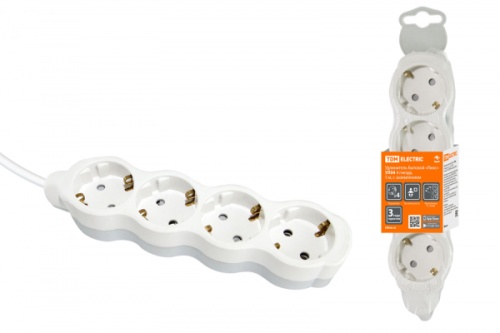 Удлинитель бытовой Люкс УЛ04 4 гнезда, 3м, с/з, с з/ш, ПВС 3х1мм2 16А/250В бело-серый TDM | код SQ1303-0236 | TDM