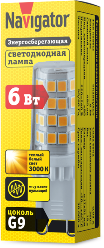 Лампа светодиодная 80 255 NLL-P-G9-6-230-4K-NF прозрачная 4000К нейтр. бел. 500лм без пульсаций Navigator 80255 Лампа светодиодная 80 255 NLL-P-G9-6-230-4K-NF прозрачная 4000К нейтр. бел. 500лм без пульсаций Navigator 80255