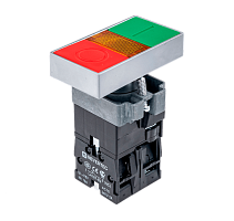 Кнопка двойная с LED подсветкой, 220V AC/DC, красный/зеленый,1NO+1NC, плоский толкатель, металл MTB2-BW8363 | код 54256 | MEYERTEC