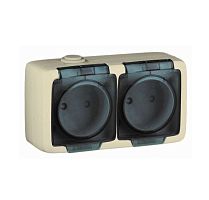 Alfa Розетка двухместная, с пылевлагозащитой, открытой установки, слоновая кость | код РА16-241-01 | HEGEL