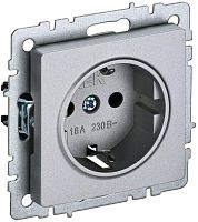 BRITE Розетка 1-местная с заземлением с защитными шторками 16А РС14-1-0-БрА алюминий | код BR-R14-16-K47 | IEK