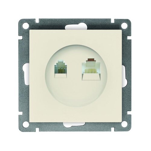 Розетка компьютерная+телефонная UNIVersal серия Афина, с/у, 1А, RJ45, RJ12, слоновая кость (ivory) (еврослот), механизм | код A0052-I | Universal