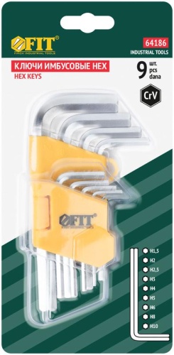 Ключ шестигранный 1.5-10мм в пластик. держателе CrV сталь (уп.9шт) FIT 64186 фото 3