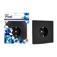 Розетка 1-м СП Pixel 16А IP20 с заземл. защ. шторки в сборе карбон | код TKE-PX-R1FZSF-C14 | TOKOV ELECTRIC