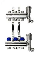 Коллекторная группа FHF-3R set 3 контура 1' х 3/4' c воздухоотводчиками и кронштейнами | код 088U0703R | Ридан