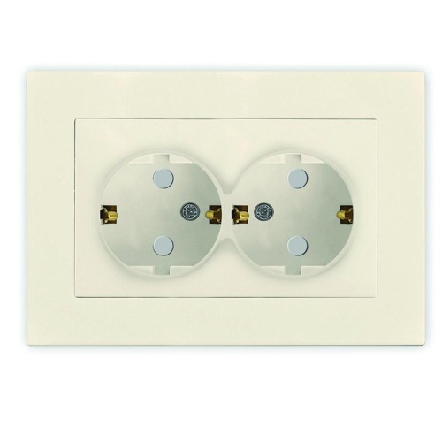 Розетка 2-м СП Афина 16А IP20 с заземл. защ. шторки в сборе сл. кость (ivory) | код A0050-I | Universal Розетка 2-м СП Афина 16А IP20 с заземл. защ. шторки в сборе сл. кость (ivory) | код A0050-I | Universal