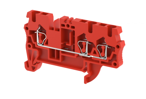 Клемма проходная пружинная 2,5 мм2 на 3 подключения, красная SQ2.5-1X2-RED | код 2102050002 | Elmex